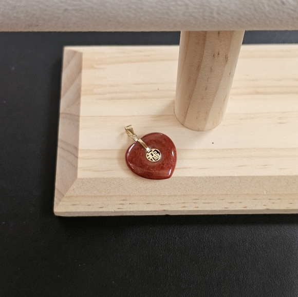 14k Gold Red Jade Pendant